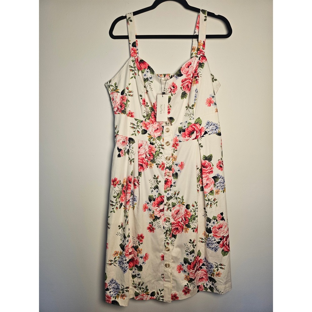 Cottagecore City Chic Sweet Retro Dress Women M Ivory Floral Button Front Midi